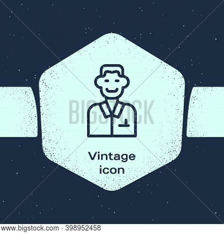 Grunge Line Trader Icon Isolated On Blue Background. Businessman Trading Stocks. Monochrome Vintage 