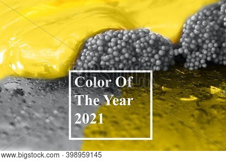 Trendy Backgrounds With Color Ultimate Grey And Llluminating Yellow Of The 2021 Year. Mix Of Grey An