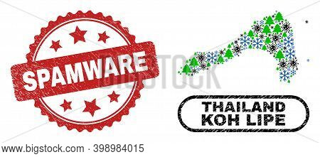 Vector Covid-2019 New Year Collage Koh Lipe Map And Spamware Textured Watermark. Spamware Imprint Us