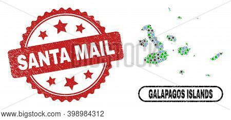 Vector Coronavirus Christmas Combination Galapagos Islands Map And Santa Mail Corroded Seal. Santa M