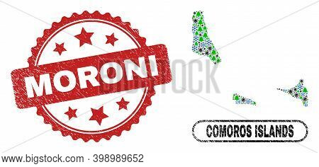 Vector Covid-2019 Christmas Combination Comoros Islands Map And Moroni Grunge Stamp Seal. Moroni Sea