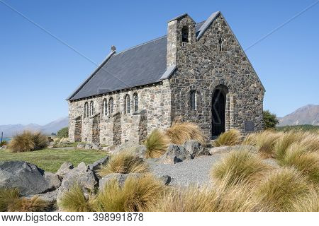 Historic Small Stone Church Of Good Sheppard A Popular Touristation Location At Tekapo South Island 