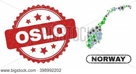 Vector Coronavirus New Year Collage Norway Map And Oslo Dirty Stamp Seal. Oslo Stamp Seal Uses Roset