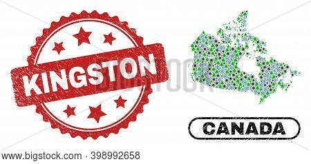 Vector Coronavirus New Year Collage Canada Map And Kingston Scratched Stamp Print. Kingston Stamp Us
