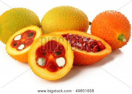 Spiny Bitter Gourd, Sweet Gourd Or Cochinchin Gourd  On White