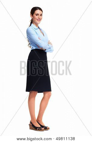 Standing business woman. Isolated over white background.