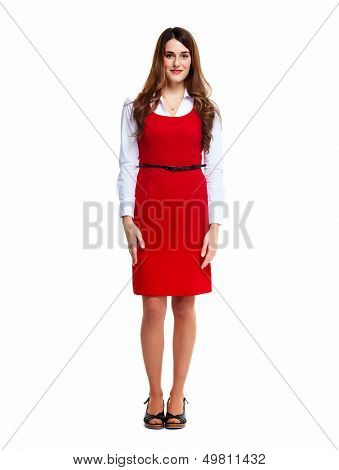 Standing business woman. Isolated over white background.
