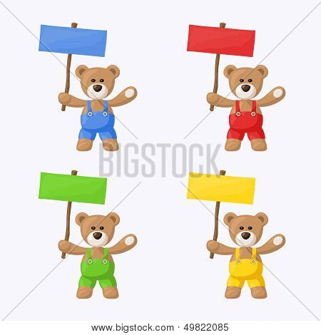 Teddy Bears With Colored Signboards