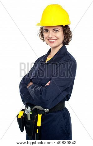 Cheerful Young Worker In Jumpsuit