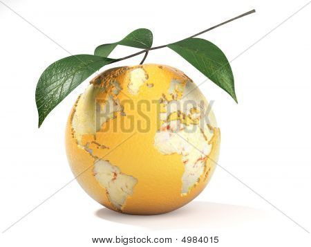 Mapa da terra em uma laranja descascada