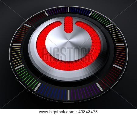 Stop Button With Glowing Red Lights On Dark Console