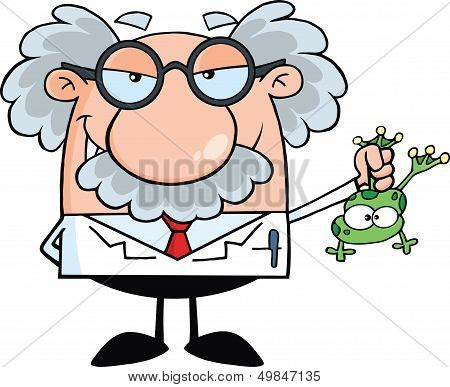 Mad Scientist Or Professor Holding A Frog