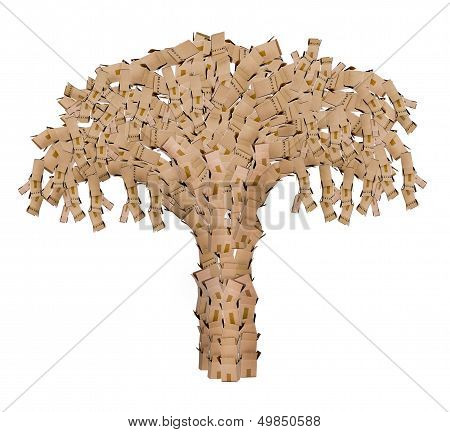 Tree made of recycled boxes on a white background