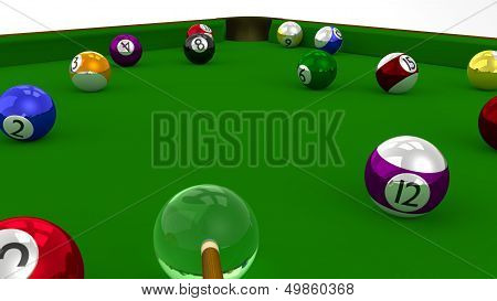 8 Ball Pool 3D Game In Playing On Green Table