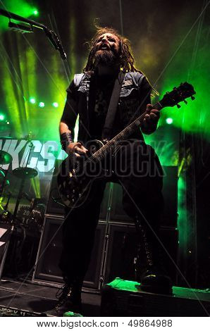 Heavy metal band performs a live concert