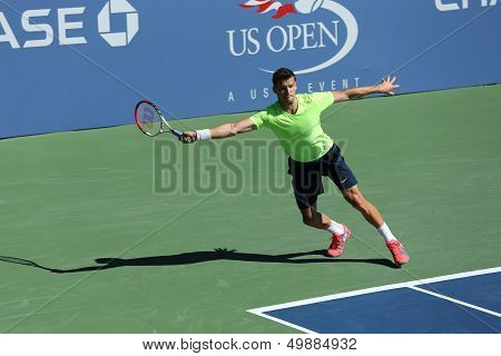 Professional tennis player Grigor Dimitrov from Bulgaria practices for US Open 2013