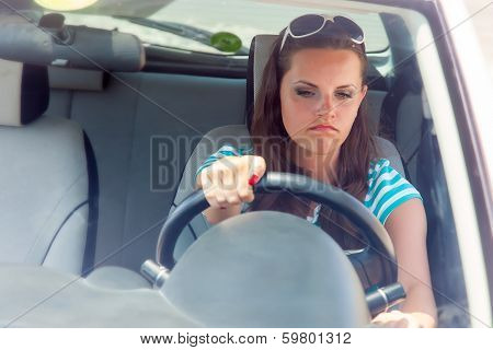 Woman and broken car