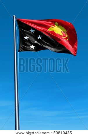 Papua New Guinea flag waving on the wind