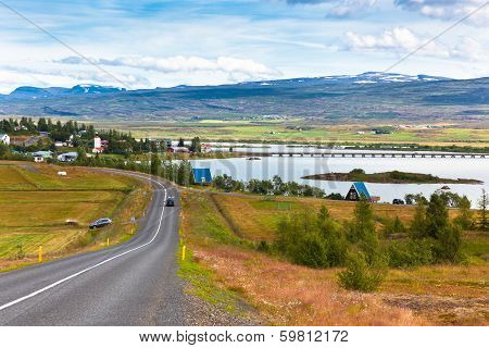 North Icelandic Landscape: View Of Fellabaer Village