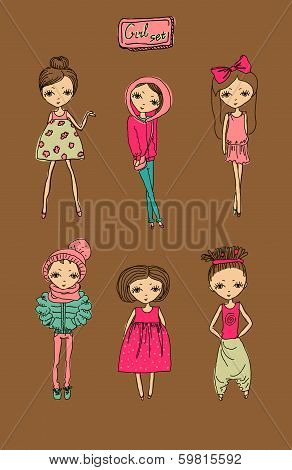 Set of teenage vector girls