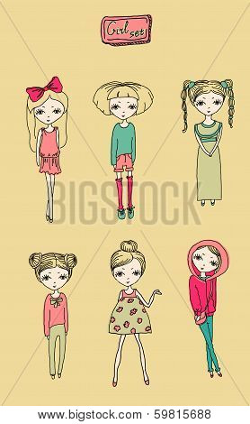 Set of teenage vector girls