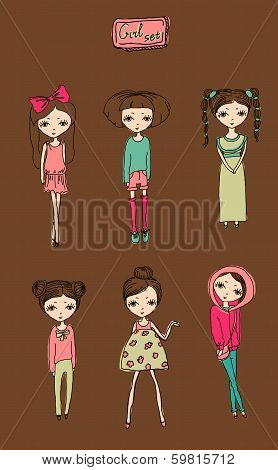 Set of teenage vector girls