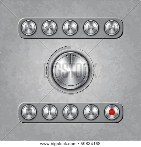Vector set of audio system knobs on textured background