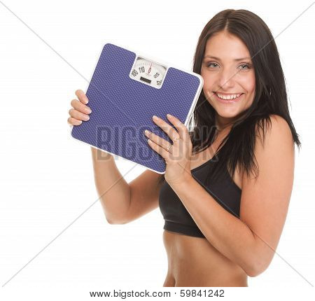 Weight Loss Woman On Scale Happy