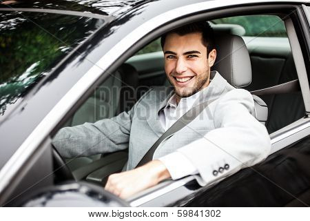 Man driving his car