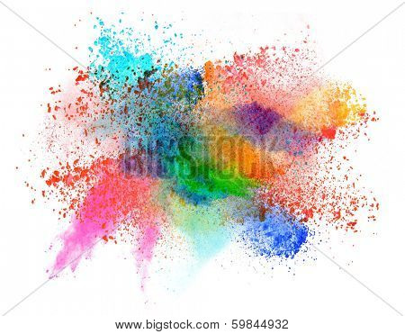 Launched colorful powder, isolated on white background