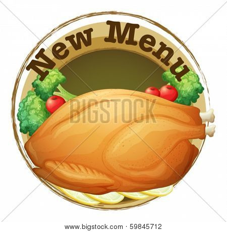 Illustration of a new menu label with a fried chicken on a white background