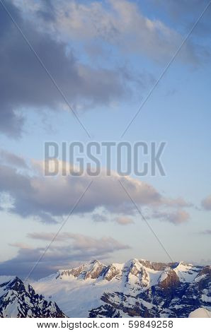 sunset view of the northern slopes of Tendenera Mountains in the Valley of Tena, Pyrenees, Huesca, Aragon, Spain