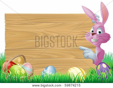 Pink Easter Eggs Sign Easter Bunny
