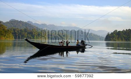 Tourists on an boat at Cheow Lan Lake.