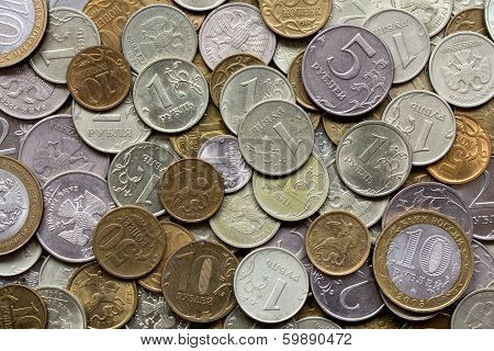 Closeup Of Different Russian Coins