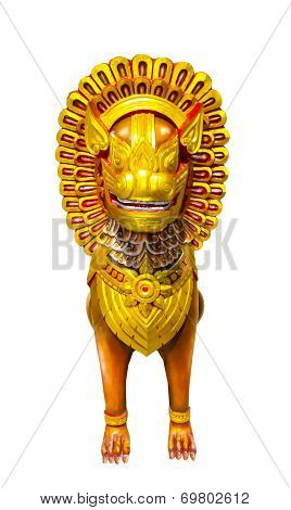 golden Chinese Lion sculpture in white back