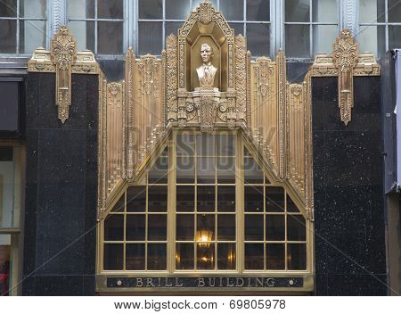 Facade at the Brill Building in Manhattan