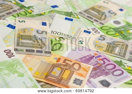 Currency Concept: Incoherent Heap Of European Banknotes Currency