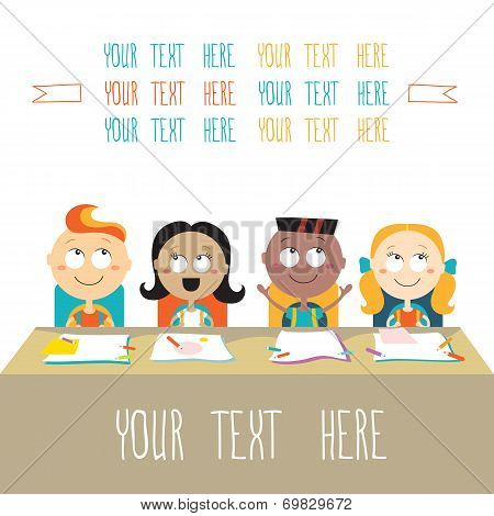 Happy Kids At Lesson Back To School Theme