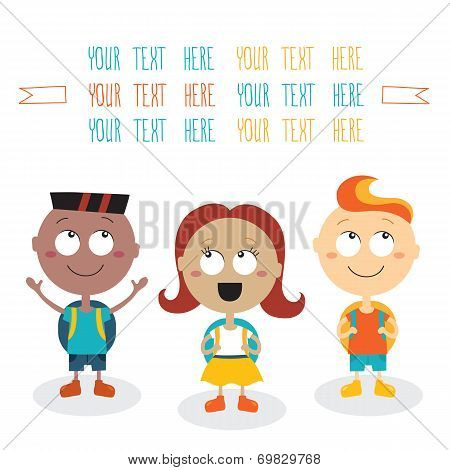 Group Of Happy Children Smiling On White Background Back To School Theme