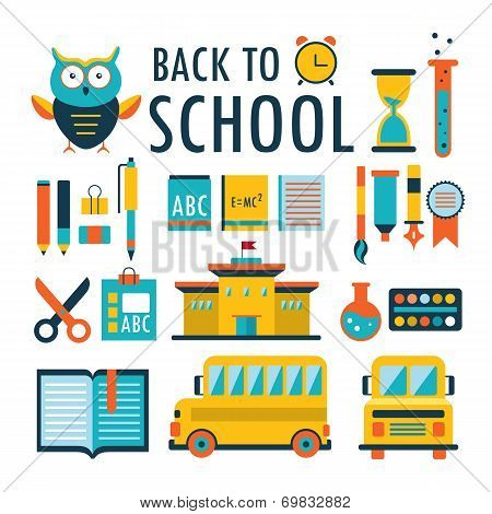 Back To School Flat Design Icons Set Isolated On White Part 2