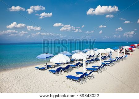 Beautiful Polychrono beach on Kasandra peninsula, Halkidiki,  Greece.