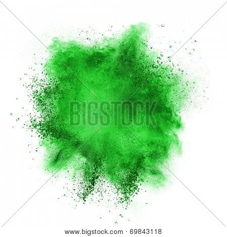 Green powder explosion isolated on white background