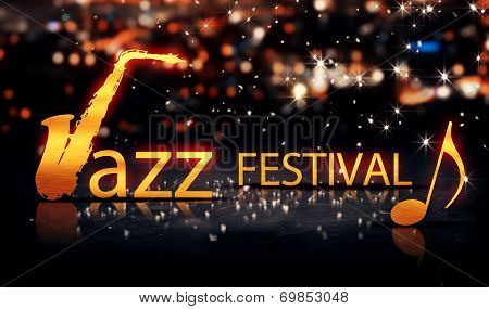Jazz Festival Saxophone Gold City Bokeh Star Shine Yellow Background 3D