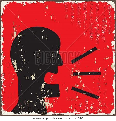 Silhouettes of screaming man. Vintage vector