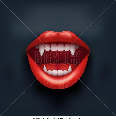 Dark Background of vampire mouth with open lips.