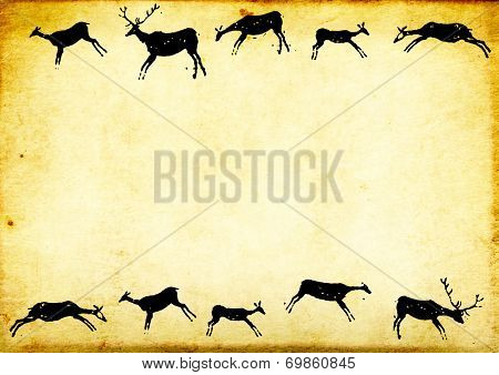 Background with paper texture and drawings of cavemen