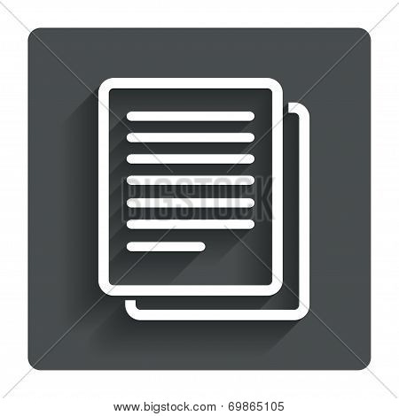 Copy file sign icon. Duplicate document symbol.