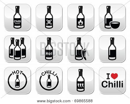 Hot chilli sauce bottle buttons set