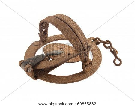 Rusty Vermin Trap On A White Background.